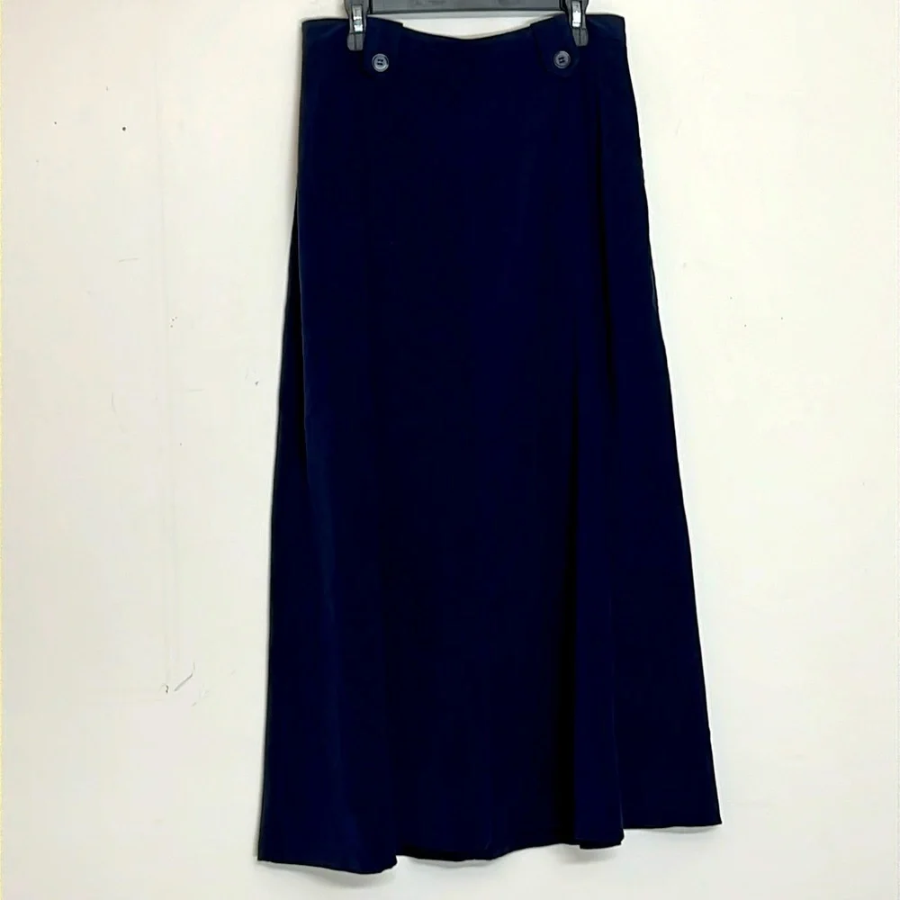 🌞 Coldwater Creek Navy blue lined maxi skirt zips button belt loops 10P